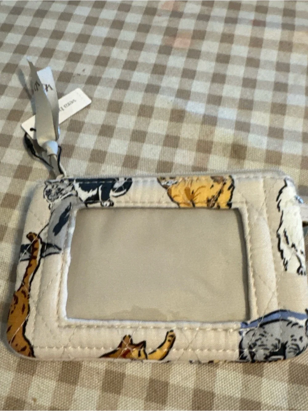Cat Print Quilted Key Pouch - Cream